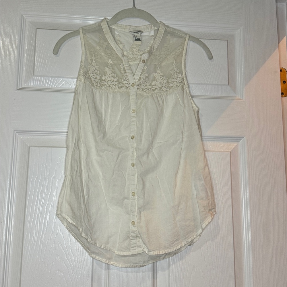 Forever 21 Cream Lace Button-Up Blouse